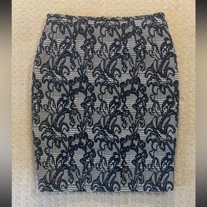 Brooks Brothers Pencil Skirt, Floral & Houndstooth Patten, Navy & White,  Sz. 10